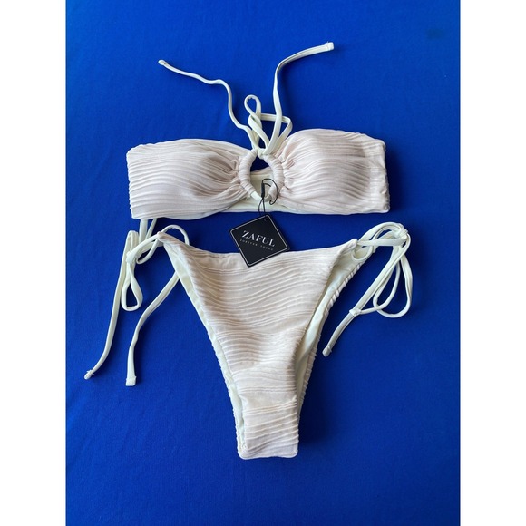 Zaful Other - ZAFUL Ribbed Ring Detail Bikini Set Cream Off White Size Small New With Tags
